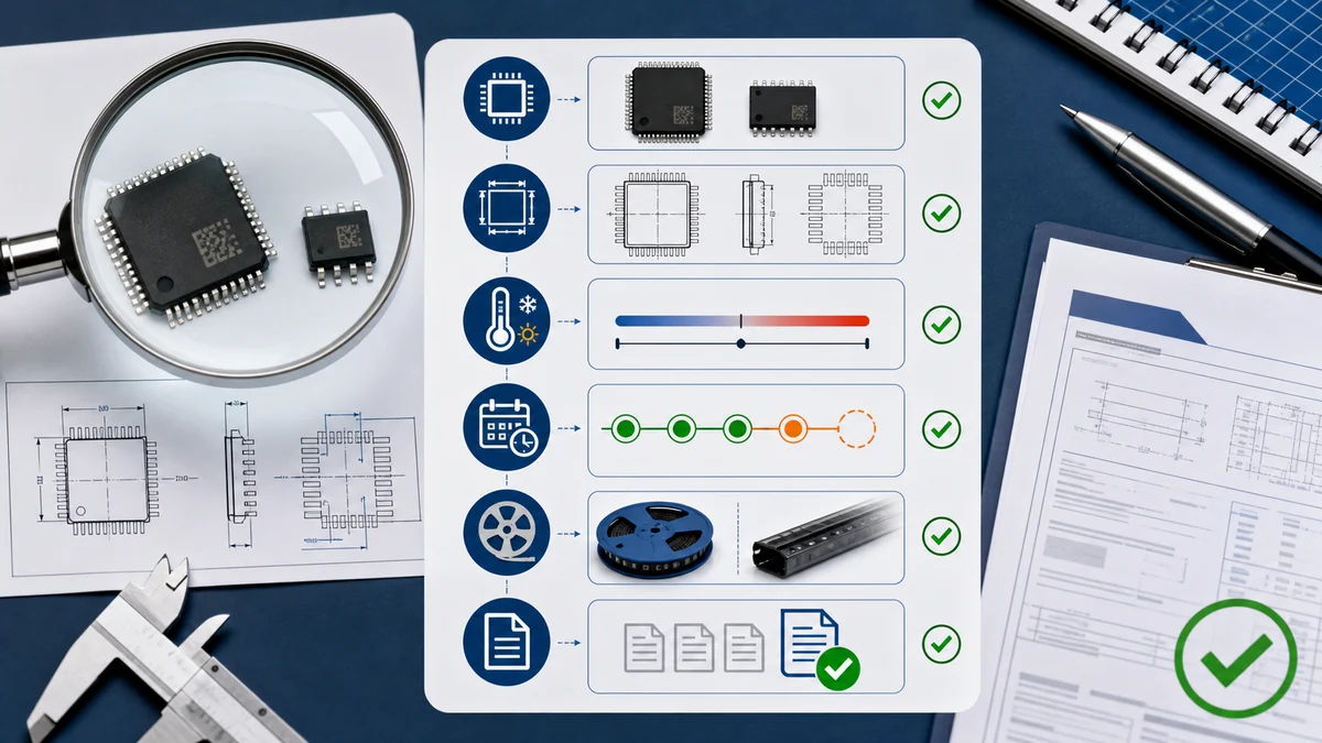 A procurement workflow preserves manufacturer, base part, package, grade, finish, packing and lifecycle status from schematic through incoming inspection.