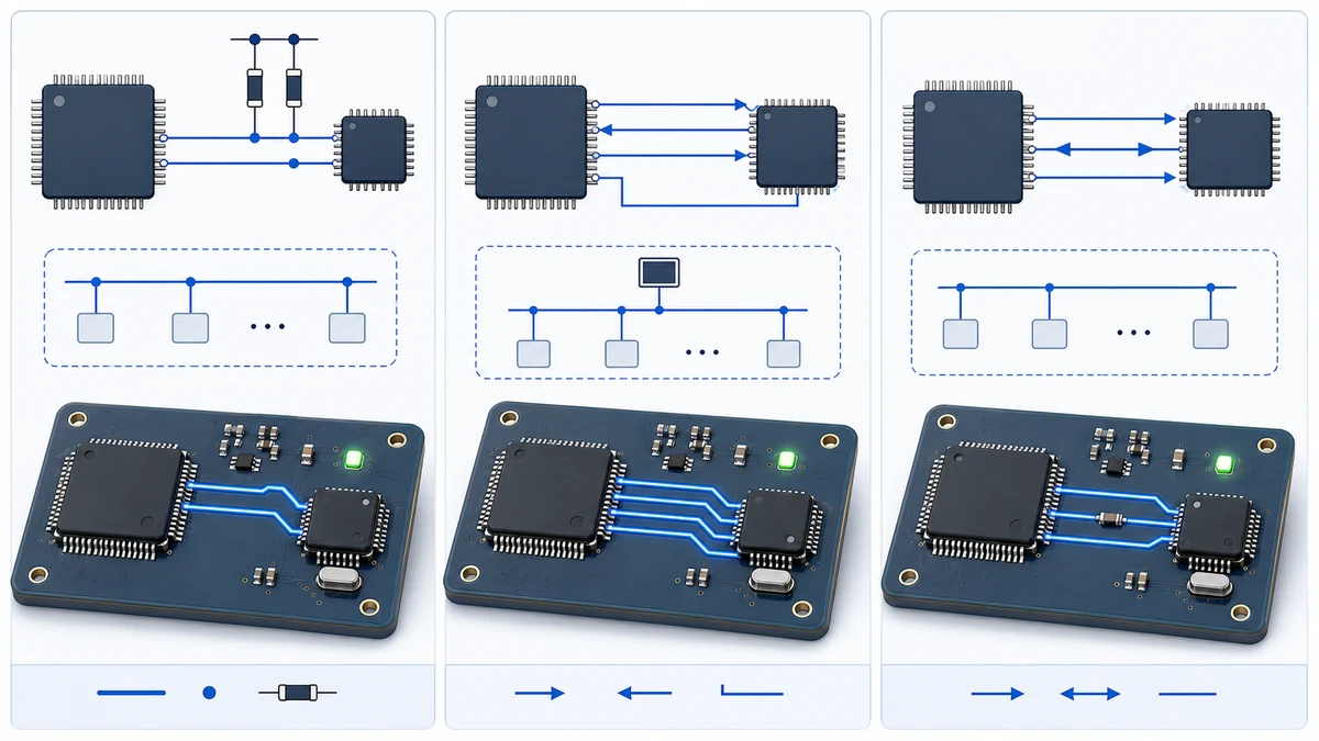 Comparison of I2C, SPI and dedicated 3-wire RTC interface topologies