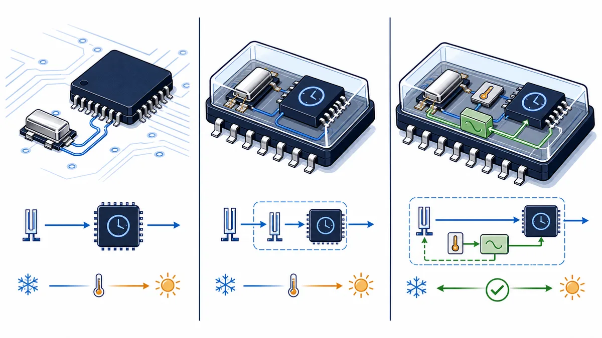 External crystal RTC, integrated uncompensated crystal RTC and temperature-compensated RTC architectures