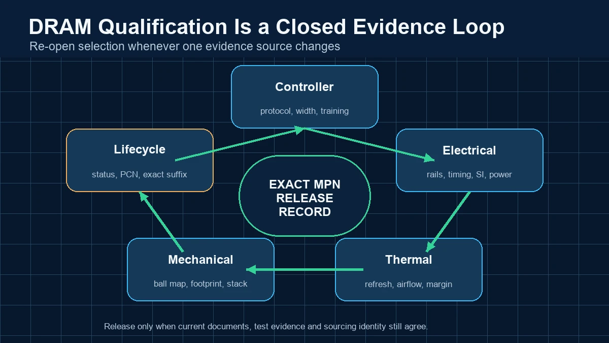 Closed Micron DRAM qualification loop covering controller, electrical, thermal, mechanical and lifecycle evidence.